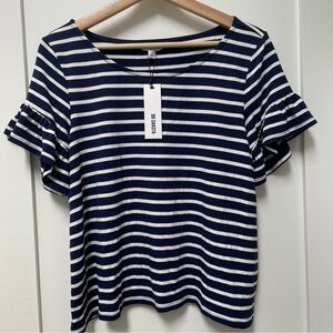 NWT BB Dakota Women’s Size Small Striped Shirt Shot Sleeve Blue & White Stripe